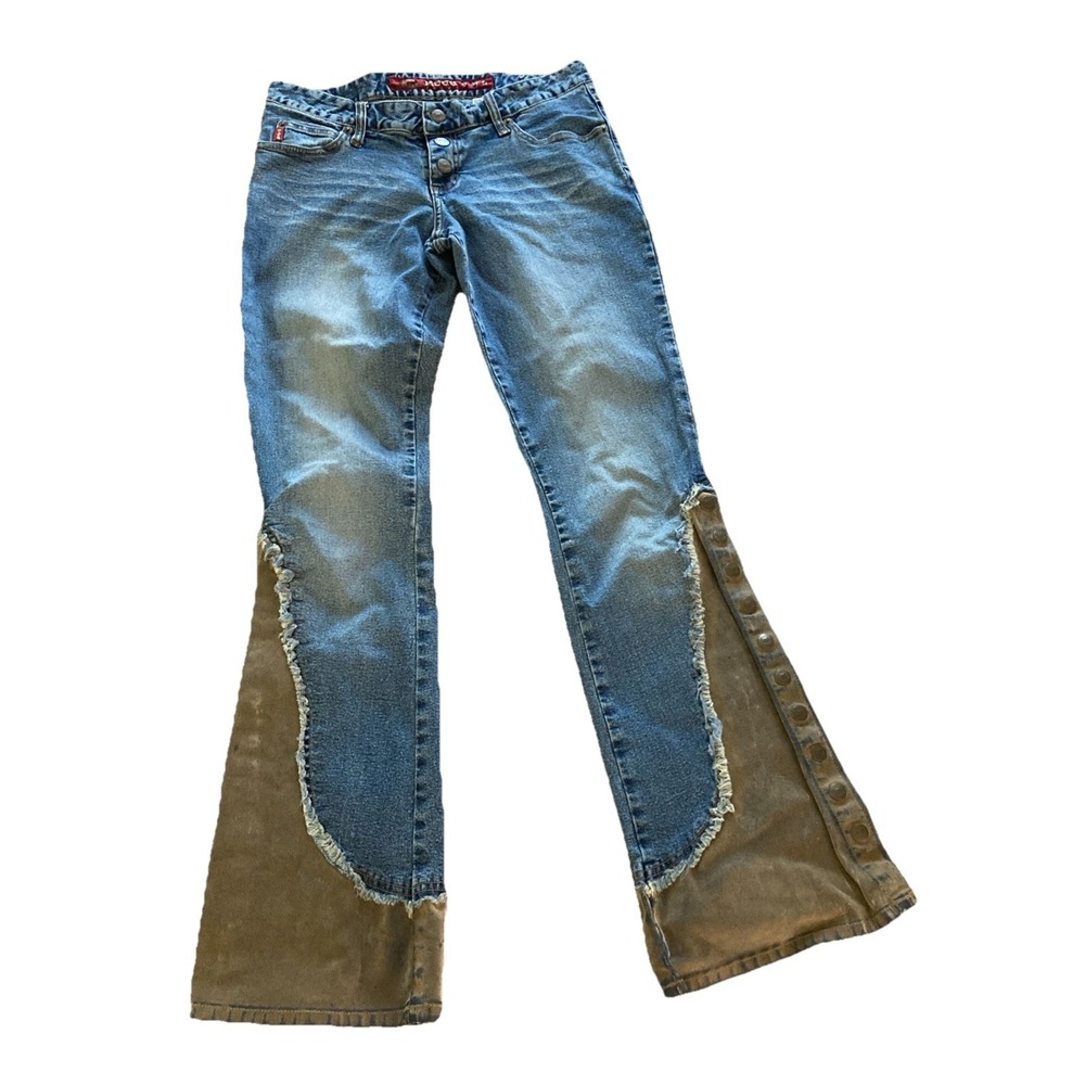 Mudd Flare Jeans Womens Sz 5 Vtg Y2K Suede Snap Western Festival Hippie 28x32